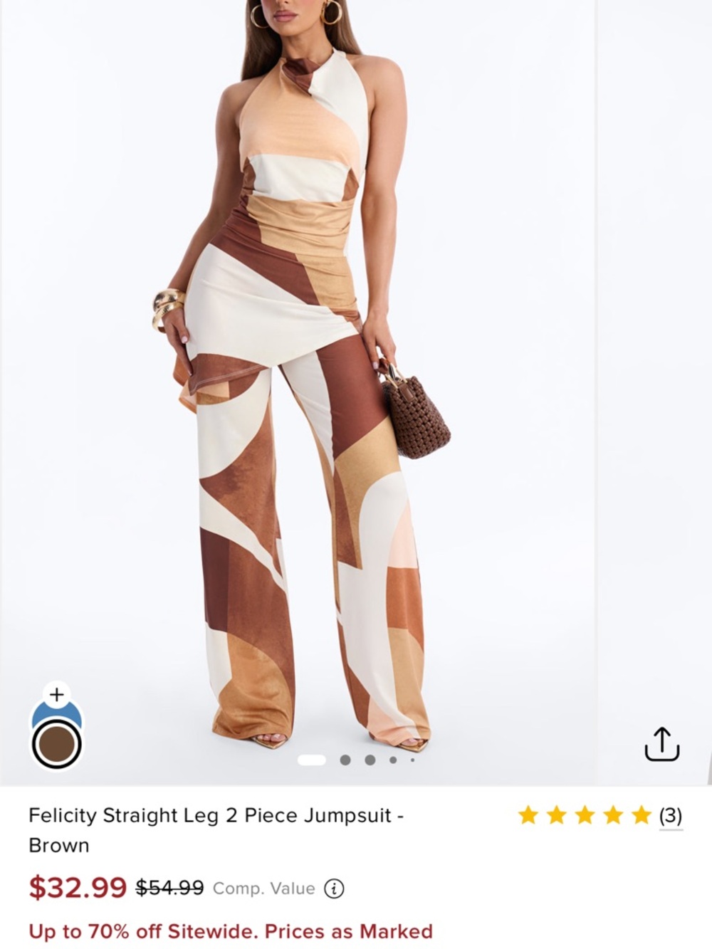 Fashion Nova Multi-Brown Abstract Straight Leg 2-Piece Jumpsuit